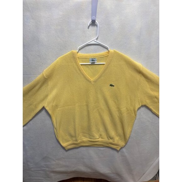 Izod Lacoste XL V-Neck Sweater Yellow Acrylic Crocodile Logo - Picture 1 of 11
